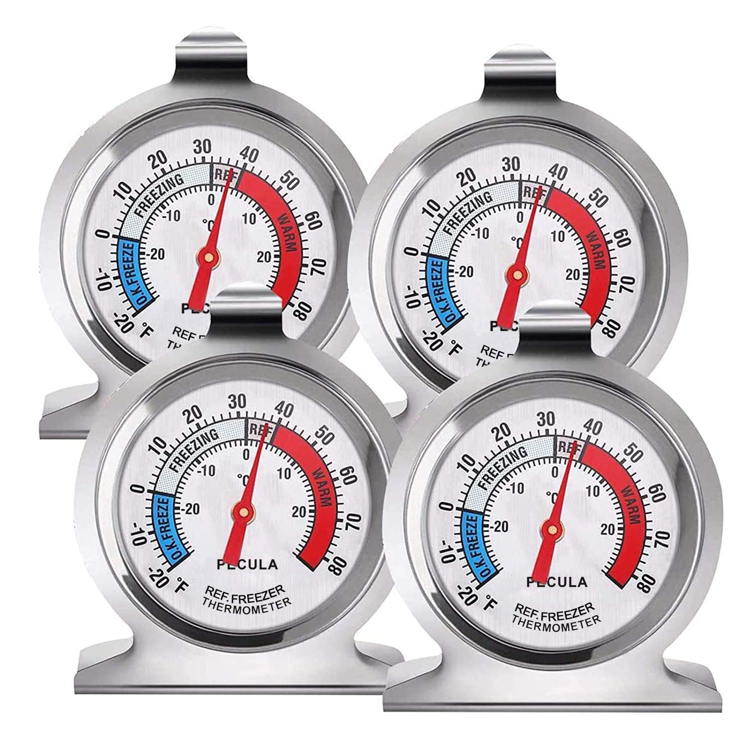 4 Pack Refrigerator Thermometer -30~30C/-20~80F, Classic Fridge Thermometer Large Dial with Red Indicator Thermometer for Freezer Refrigerator Cooler