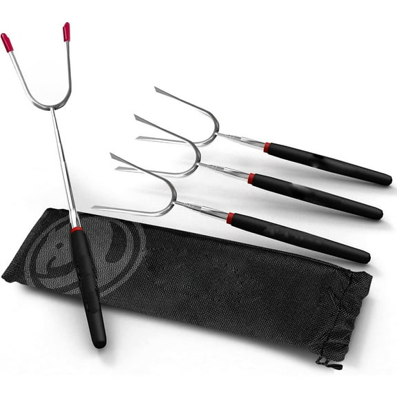 Sherry Retractable Grilling Skewers Set with Insulated Handles, Heavy-Duty Metal, 4-Pack