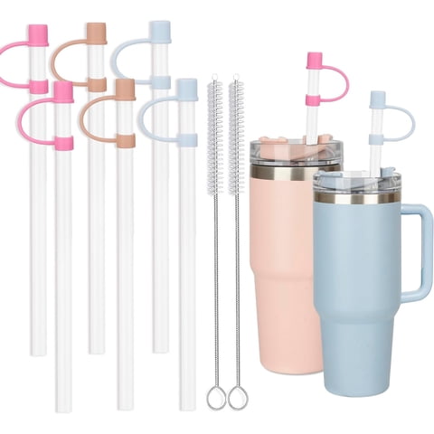 Sherry Reusable Straws with Stopper Tips and Cover Caps, Plastic, 12 Inch, 6 Pieces
