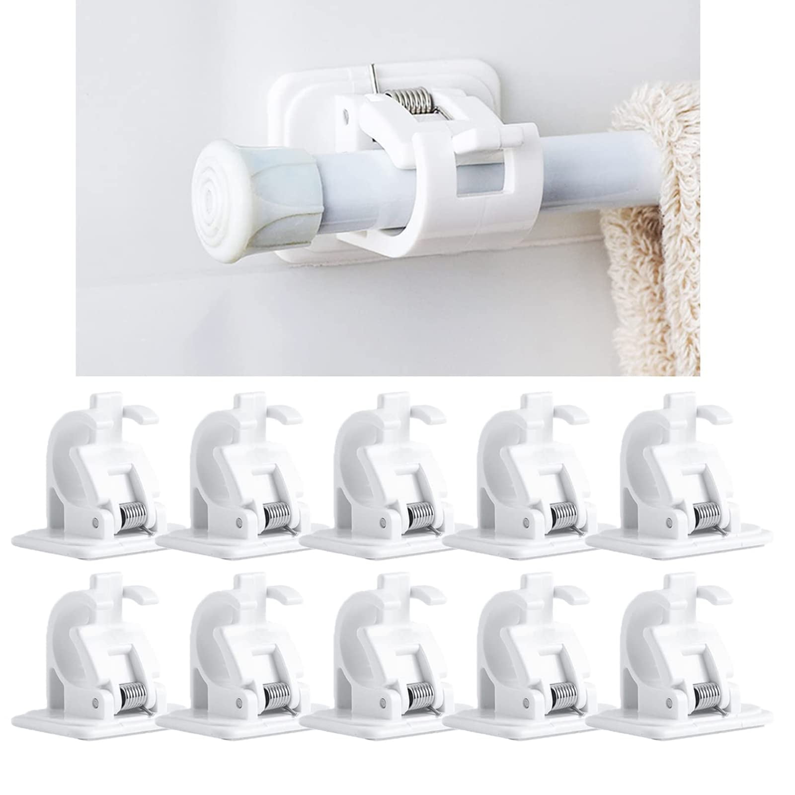 Sherry Self Adhesive Curtain Rod Bracket Holder, 10pcs No Drill Fixing Rod Holder Curtain Pole Wall Brackets Towel Rod Hooks for Home Bathroom and Hotel Use, White
