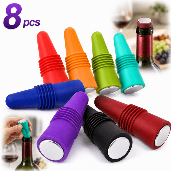 Silicone Wine Stoppers (8-Pack)  Airtight Champagne & Bottle Stoppers for Wine, Beer & More  Food Grade & Reusable