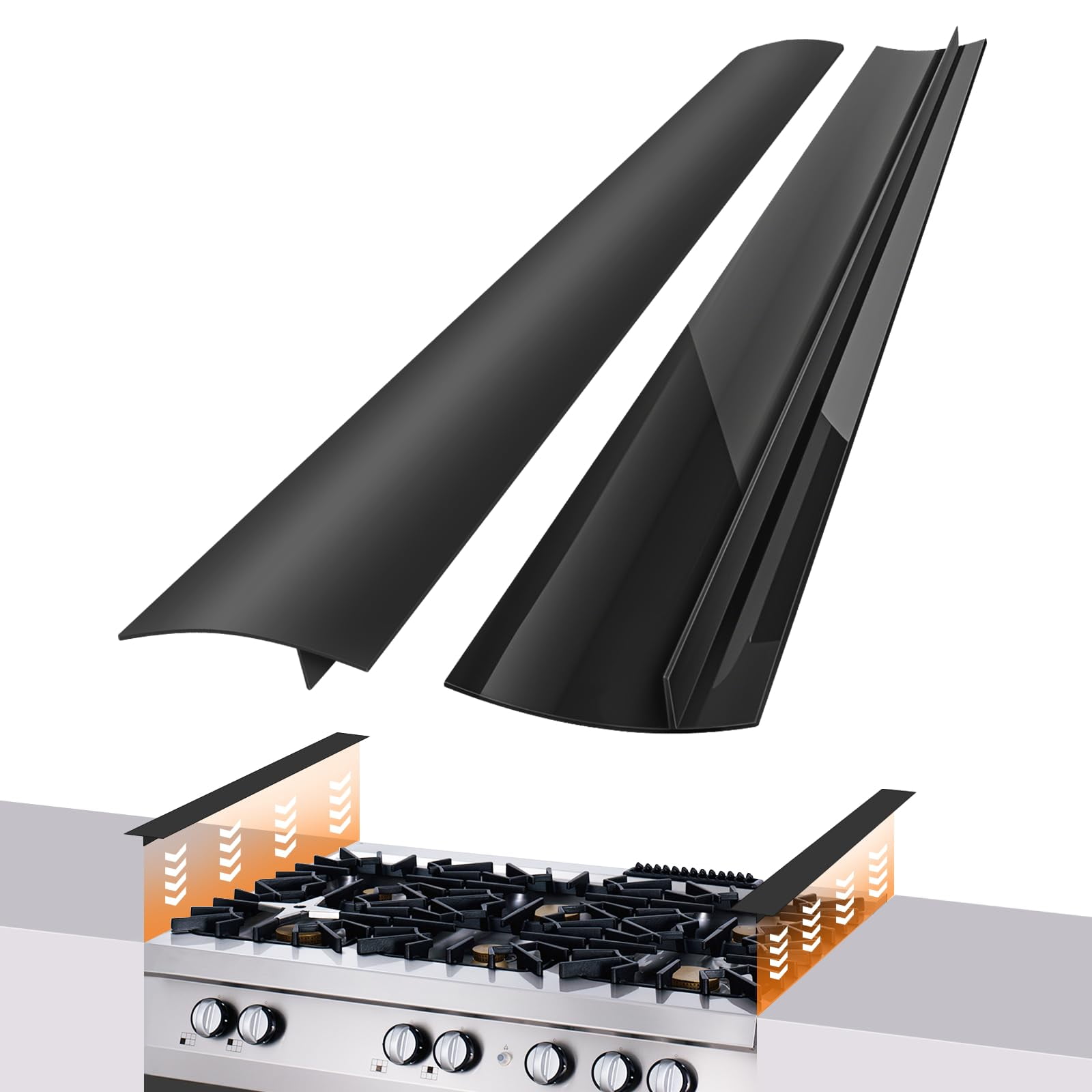 Genreen Stove Gap Covers (2 pack), Easy to Clean Gap Fillers Between Counters and Stovetops, Oven, Washer，Furniture Easy to Install Heat Resistant, Black 25 Inches