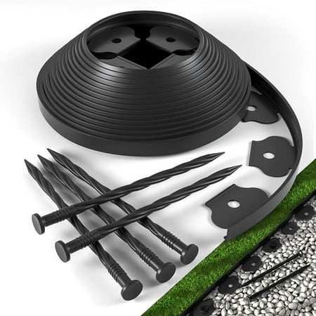 Sherry The Tall Wall No-Dig Landscape Edging Kit includes 32 ft of Lawn Edging and 30 Spikes. This Garden Plastic Edging Border is Perfect for Landscaping, Flower Gardens, and lawns. (Black-32ft)