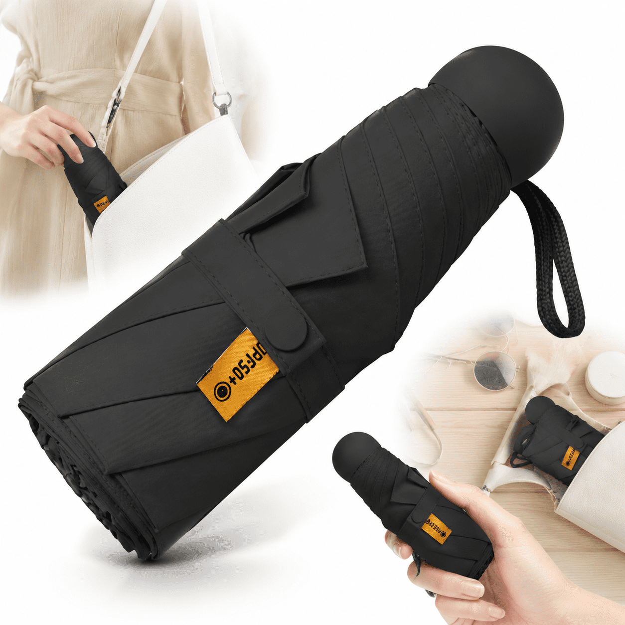 Sherry Travel Mini Umbrella for Purse With Case Small Compact UV Sun Protection Sun Lightweight Tiny Pocket Umbrella for Women and Men