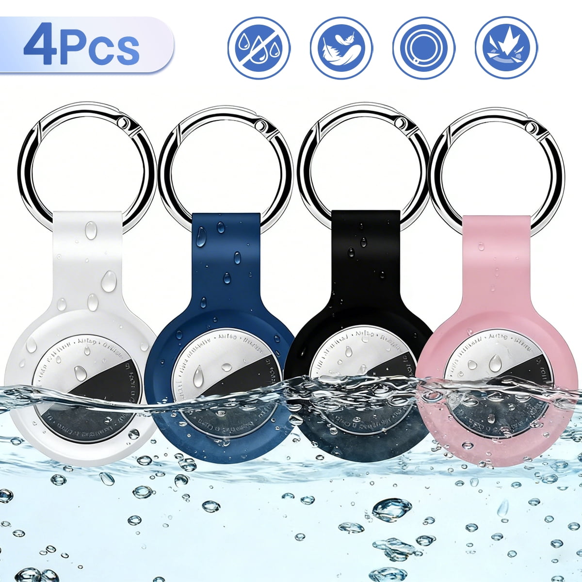 Sherry Waterproof Silicone Airtag Holder Keychain, 4 Count Pack