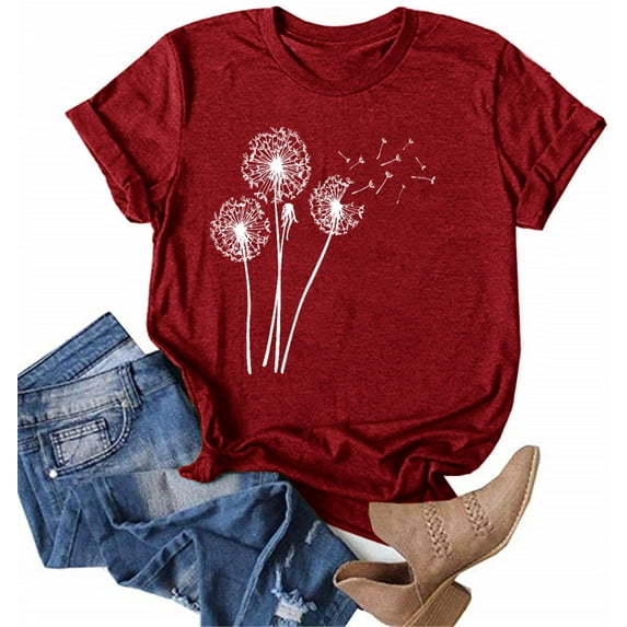 Sherrylily Dandelion Print Fashion Tops Summer T-shirt for Women