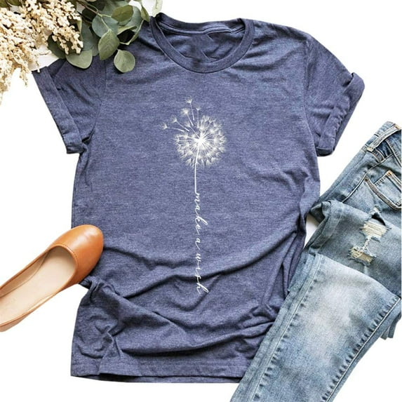 Sherrylily Dandelion Print Summer T-shirt for Women S-2XL