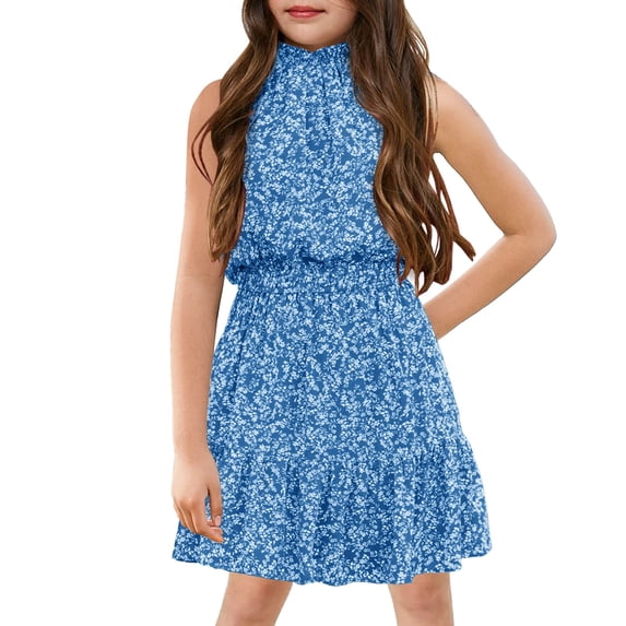 Sherrylily Floral Girls Dresses Kids Casual Halter Sleeveless Cute Short Dress 5-14 Years