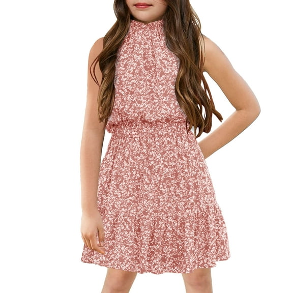 Sherrylily Floral Girls Dresses Kids Casual Halter Sleeveless Cute Short Dress 5-14 Years