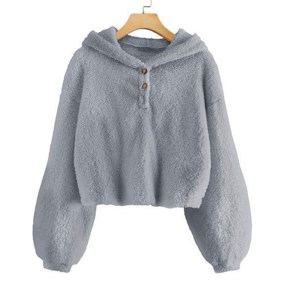 Sherrylily Girl's Fuzzy Hoodies Loose Button Down Pullover Top