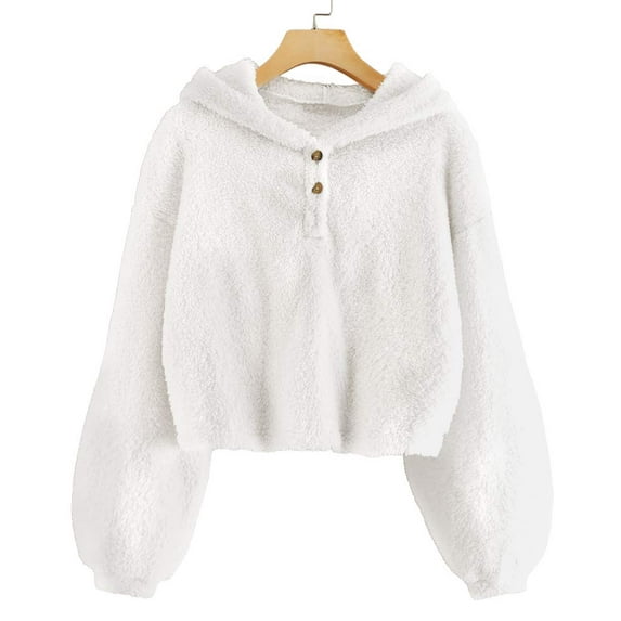 Sherrylily Girl's Fuzzy Hoodies Loose Button Down Pullover Top