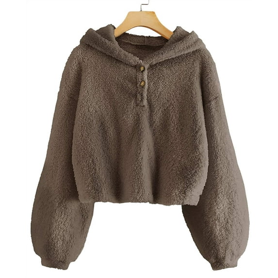 Sherrylily Girl's Fuzzy Hoodies Loose Button Down Pullover Top