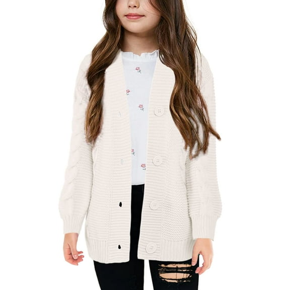 Sherrylily Girls Cable Knit Cardigans Button Down Long Sleeve Chunky Sweater Outerwear