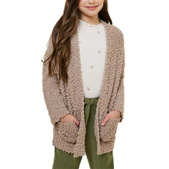 Sherrylily Girls Cardigan Open Front Popcorn Knit Long Sleeve Sweaters Coat with Pockets