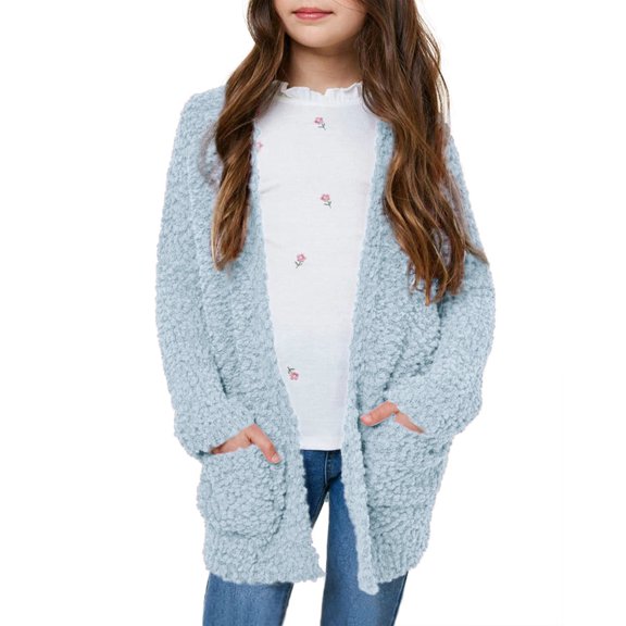 Sherrylily Girls Cardigan Open Front Popcorn Knit Long Sleeve Sweaters Coat with Pockets