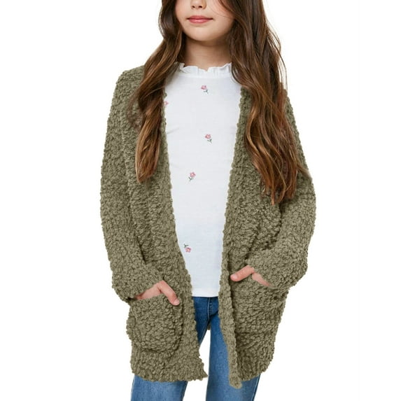 Sherrylily Girls Cardigan Open Front Popcorn Knit Long Sleeve Sweaters Coat with Pockets