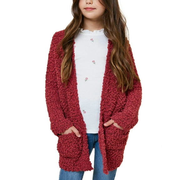 Sherrylily Girls Cardigan Open Front Popcorn Knit Long Sleeve Sweaters Coat with Pockets