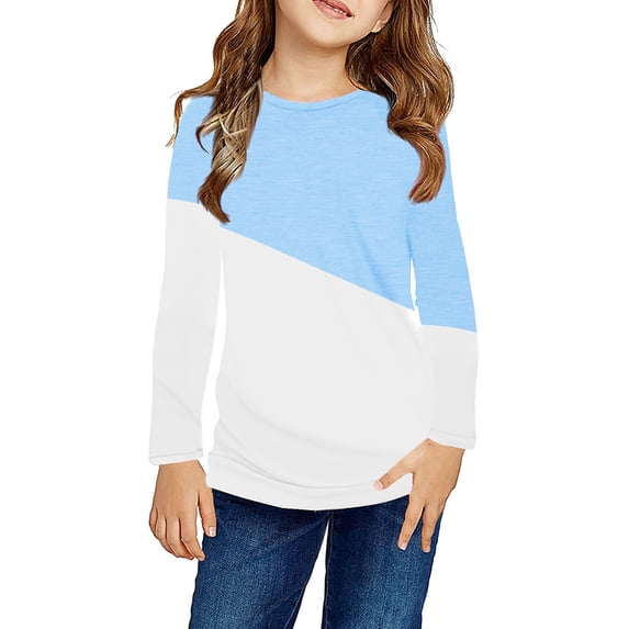 Sherrylily Girls Casual Long Sleeve T Shirts Kids Loose Tops Color Block Tee Blouses Size 4-15