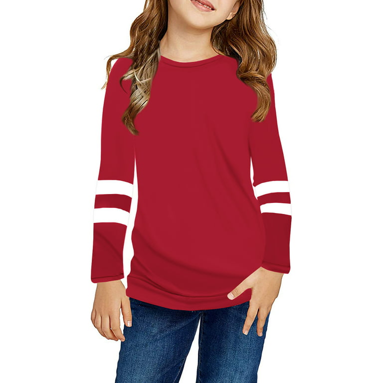 Sherrylily Girls Casual Long Sleeve T Shirts Kids Loose Tunic Tops Color  Block Tee Blouses Size 4-15 