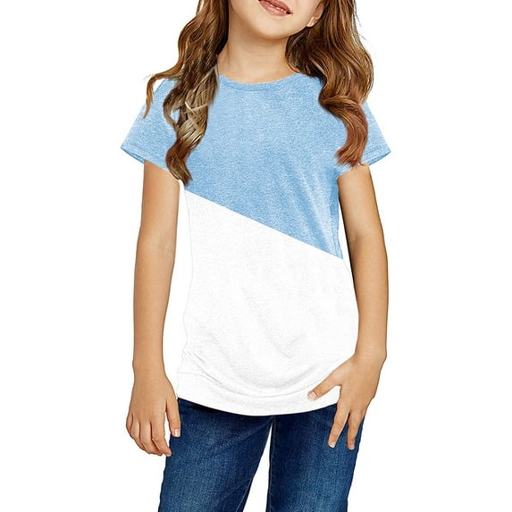 Sherrylily Girls Casual Short Sleeve Color Block Tops 4-15 Years