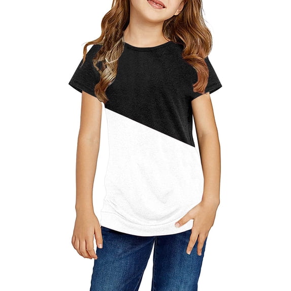 Sherrylily Girls Casual Short Sleeve Color Block Tops 4-15 Years