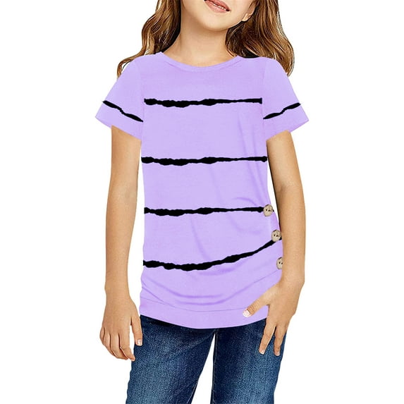 Sherrylily Girls Casual Short Sleeve T Shirts Button Tunic Tops Striped Loose Tee Blouse Size 4-15