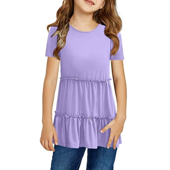 Sherrylily Girls Cute Short Sleeve Tunic Tops Casual Loose Ruffle T Shirts Kids Summer Blouses 4-15 Years
