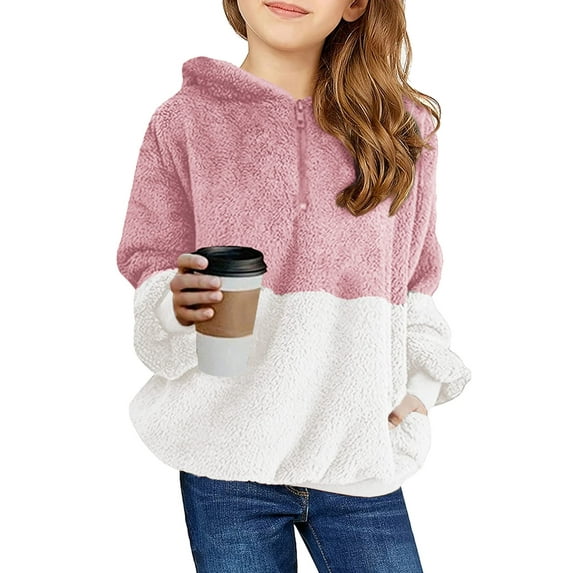 Sherrylily Girls Fuzzy Fleece Hoodies Sweatshirt Casual Loose Pullover with Pockets 4-15 Years