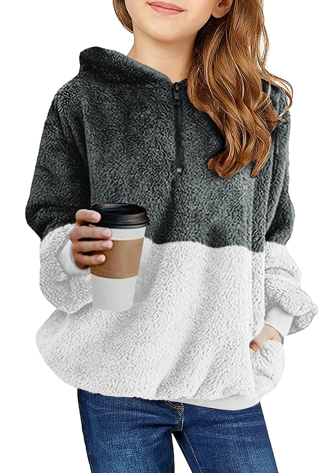 Sherrylily Girls Fuzzy Fleece Hoodies Sweatshirt Casual Loose