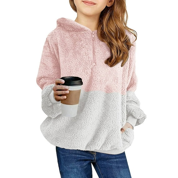Sherrylily Girls Fuzzy Fleece Hoodies Sweatshirt Casual Loose Pullover with Pockets 4-15 Years