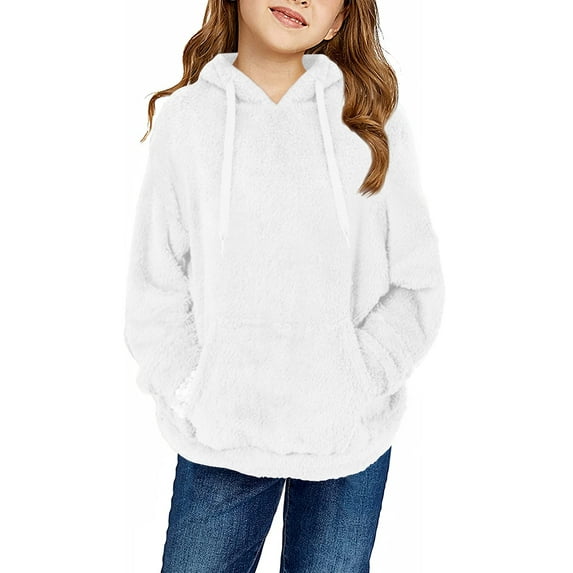 Sherrylily Girls Fuzzy Fleece Pullover Hoodies Sweatshirt Casual Loose Outwear Coat with Pockets 4-15 Years