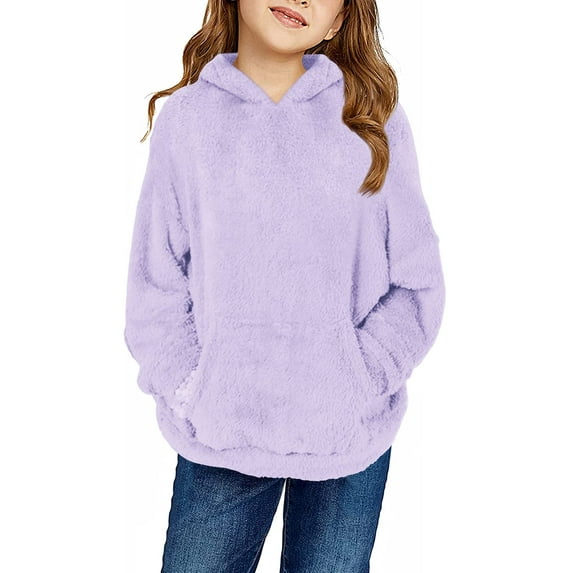 Sherrylily Girls Fuzzy Fleece Pullover Hoodies Sweatshirt Casual Loose Outwear Coat with Pockets 4-15 Years