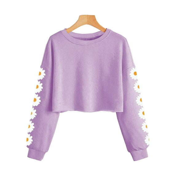 Sherrylily Girls Kids Crop Tops Long Sleeve Daisy Printed Fashion Pullover