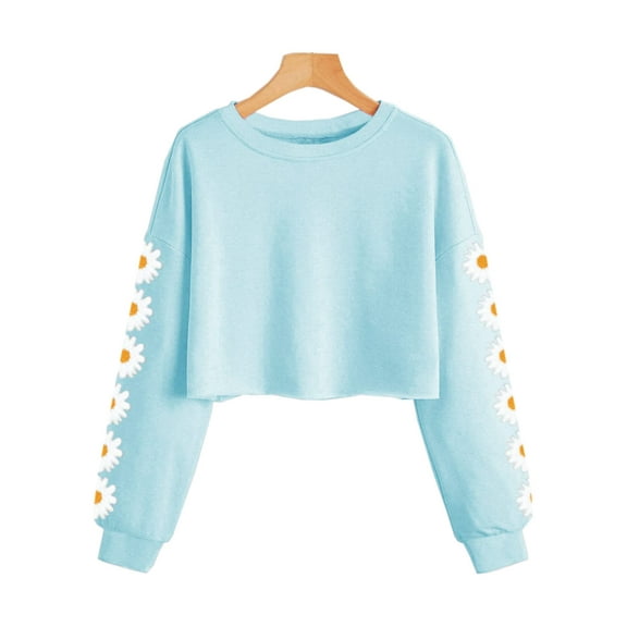 Sherrylily Girls Kids Crop Tops Long Sleeve Daisy Printed Fashion Pullover