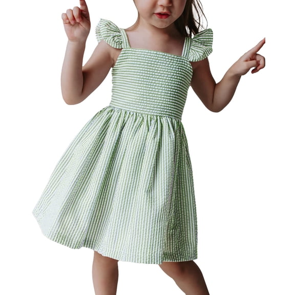 Sherrylily Girls Spaghetti Dress for Kids Striped Ruffle Sleeve Dresses