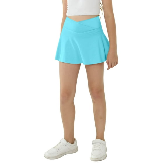 Sherrylily Girls Sport Skirts with Pockets Shorts Cross High Waist Tennis Golf Solid Cute Athletic Skirt