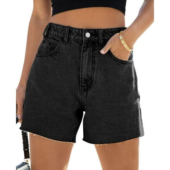 Sherrylily High Waisted Women’s Jean Shorts Straight Leg Raw Hem Retro Denim Summer Hot Pants with Pockets