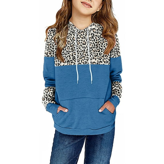 Sherrylily Kids Girls Fleece Pullover Hoodies Cute Leopard Printed Hooded Sweatshirts with Pockets 4-15 Years