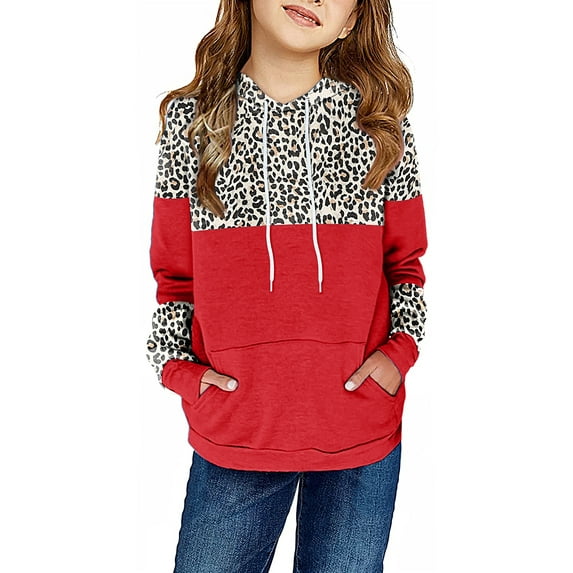 Sherrylily Kids Girls Fleece Pullover Hoodies Cute Leopard Printed Hooded Sweatshirts with Pockets 4-15 Years