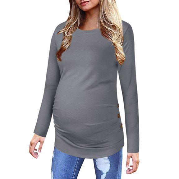 Sherrylily Maternity Shirt Side Button and Ruched Tunic Tops Long Sleeve T-Shirts
