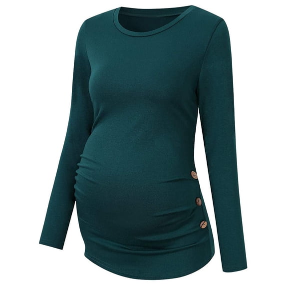 Sherrylily Maternity Shirt Side Button and Ruched Tunic Tops Long Sleeve T-Shirts