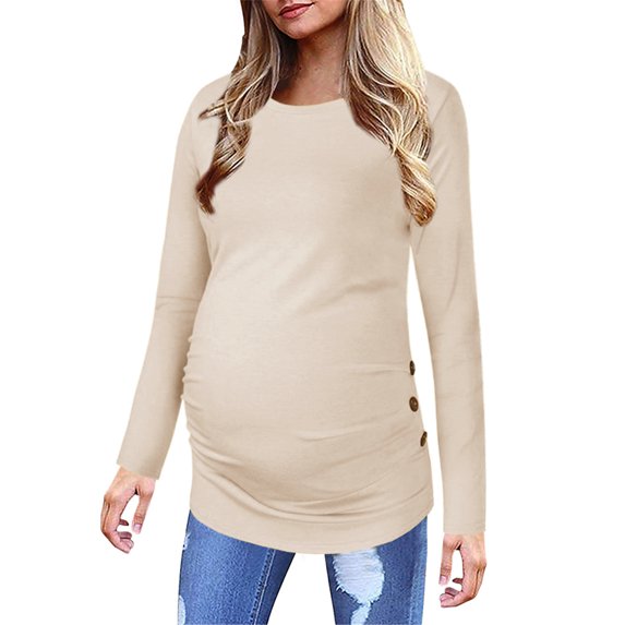 Sherrylily Maternity Shirt Side Button and Ruched Tunic Tops Long Sleeve T-Shirts