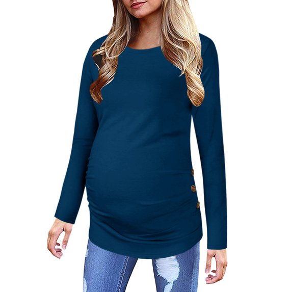 Sherrylily Maternity Shirt Side Button and Ruched Tunic Tops Long Sleeve T-Shirts