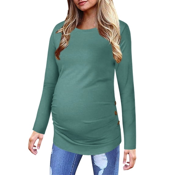 Sherrylily Maternity Shirt Side Button and Ruched Tunic Tops Long Sleeve T-Shirts