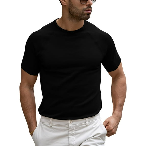 Sherrylily Men Casual T-Shirt Short Sleeve Knitted Slim Round Neck Basic Tops