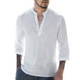 thumbnail image 1 of Sherrylily Men Linen Henley Shirt Long Sleeve Beach Loose Fit Henleys Tops, 1 of 7