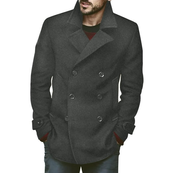 Sherrylily Men Pea Coat Double Breasted Winter Fashion Trench Coats