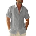 thumbnail image 1 of Sherrylily Men Short Sleeve Cuban Camp Guayabera Shirt Linen Cotton Button Down Shirts M-3XL, 1 of 7