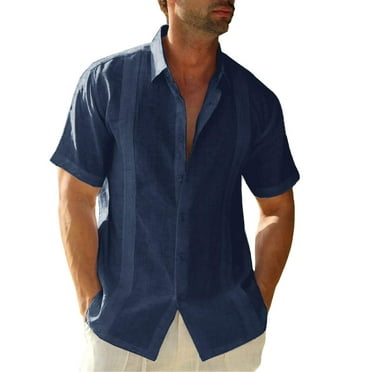 Cafe Luna Men's Short Sleeve Guayabera Woven Shirt - Walmart.com