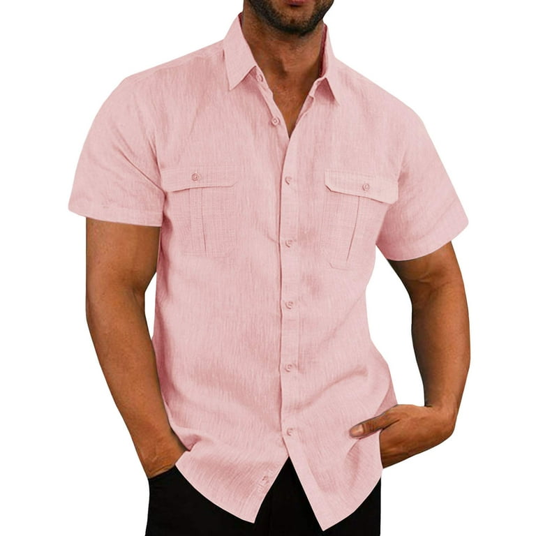 Sherrylily Men Short Sleeve Shirts Button Down Tops Beach Linen